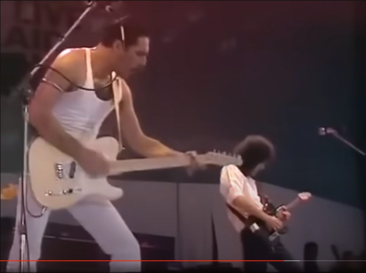 Queen performing at Live Aid in 1985